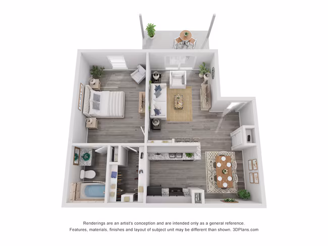 1x1B Renovated 635 sq ft 32 floor plan